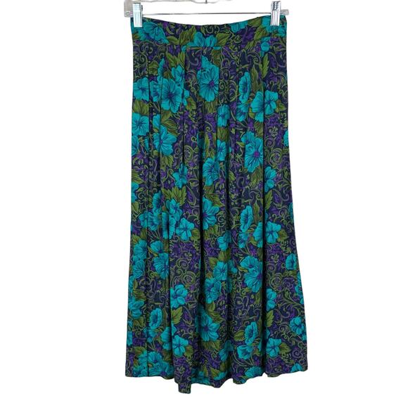 Worthington Dresses & Skirts - Vintage Worthington Maxi Skirt Pleated Blue Green Floral Pocket Women's 6